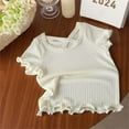 thumbnail image 2 of cfhntfmh Summer Shirts for Girls Kids Trendy Ribbed Round Neck Tops Ruffle Short Sleeve Solid Color Blouses for 2-8 Years, 2 of 3