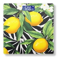 High Precision Body Weight Scale Smart Bathroom Scales with Large LCD Display(400lbs),Decorative for Bedroom-Lemon-Print With Leaves And Flowers On White Background