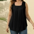 thumbnail image 5 of WAYUTE Tank Tops for Women Summer Vest Loose Pleated Square Neck Sleeveless Solid Color Curved Hem Loose Large Size Blouse Top, 5 of 6