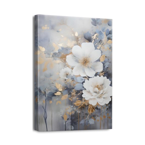 Modern Elegance Abstract Blue Flickering Flower Canvas Wall Art - Stunning Paintings for Your Bedroom, Office & Home Decor, 12x16 inches