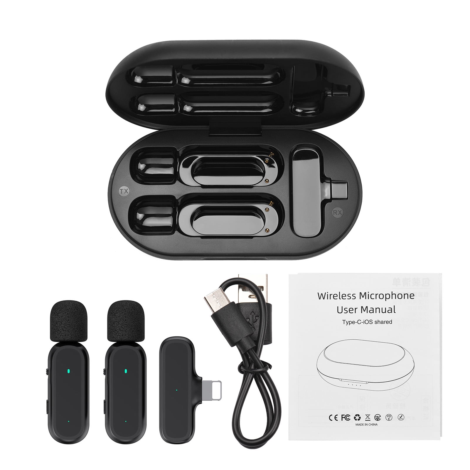 Portable One-trigger-Two Wireless Clip-on Microphone System Video Recording Mic 20M Transmission Built-in Battery with Charging Case Replacement for 13121110