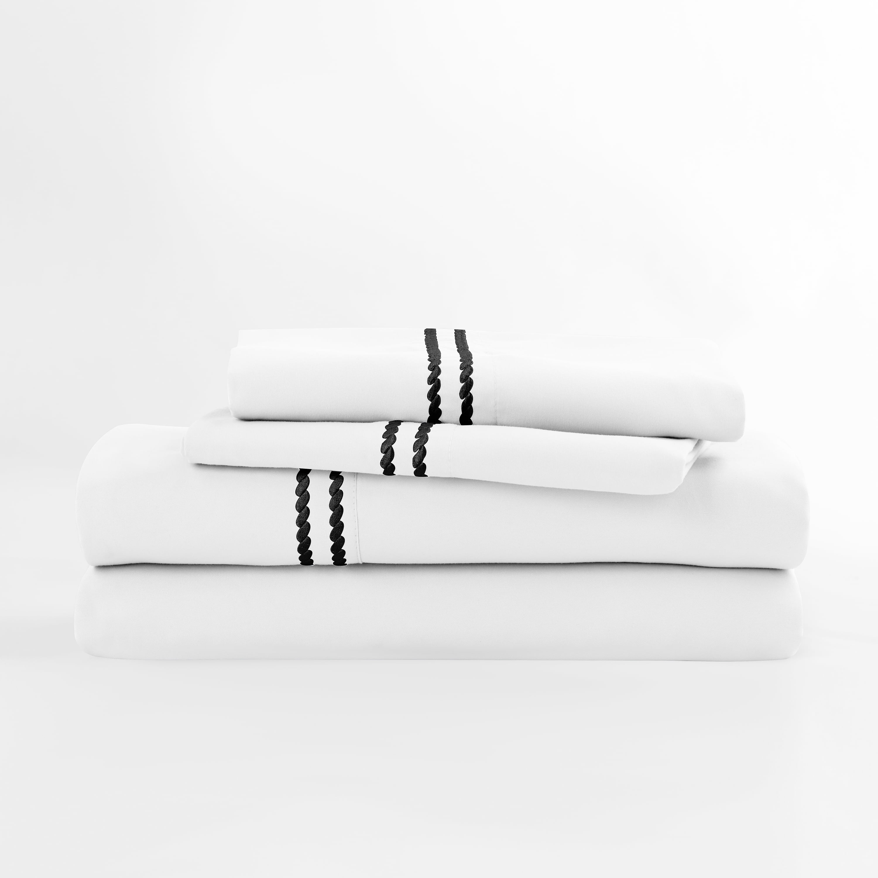 Noble Linen's 4 Piece Sheet Set with Rope Embroidery