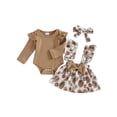 thumbnail image 2 of Baby Girls Spring Outfits Short Sleeve Ribbed Romper + Suspender Skirt + Headband Set Newborn 3 Piece Clothes, 2 of 10