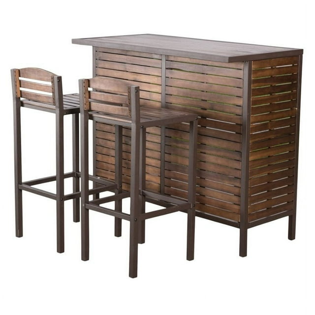 Noble House Milos Acacia Wood Bar Set in Dark Brown