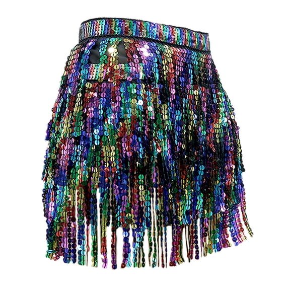 Angala Carnival Performance Clothing Colorful Fringed Waist Towel Belly Dance Sequined Fringed Towel Performance Clothing Dance Skirt. Beautiful Stylish Women's Skirt