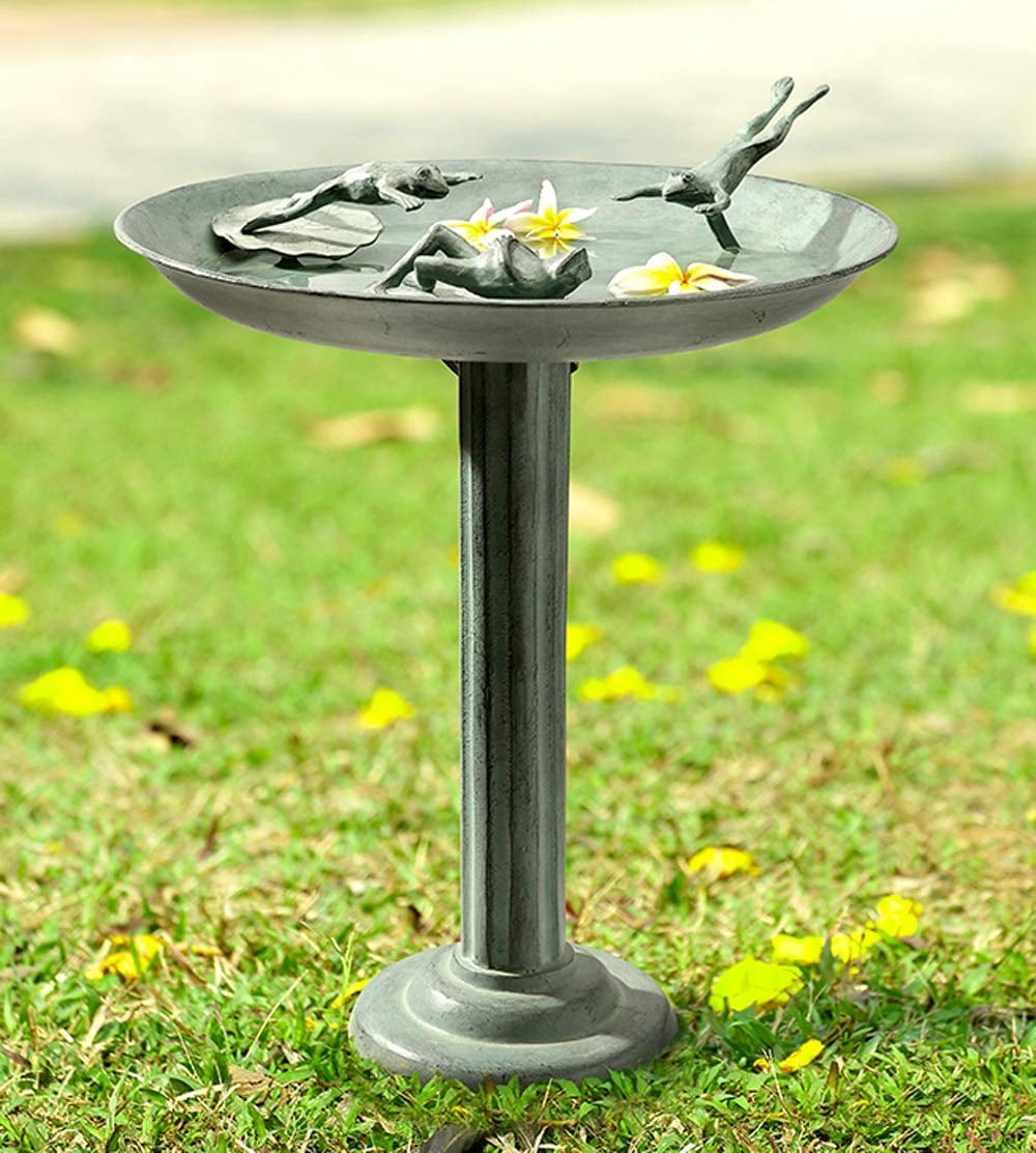 Ebros 26" Tall Aluminum Metal Trio Diving Frogs in Pond Plunge Party Garden Bird Feeder Or Bath Statue