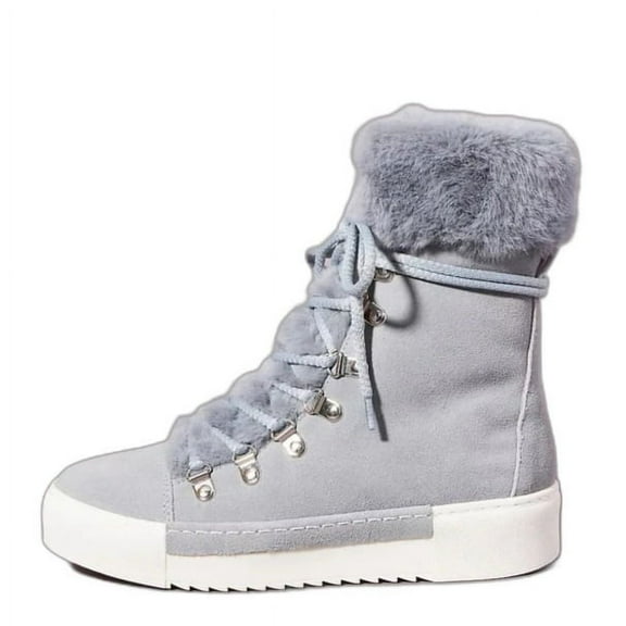 Cecelia New York Seymore Mid Blue Grey Weather Sneaker Fur Lace Up Fashion Boots (Mid Blue Grey, 6)