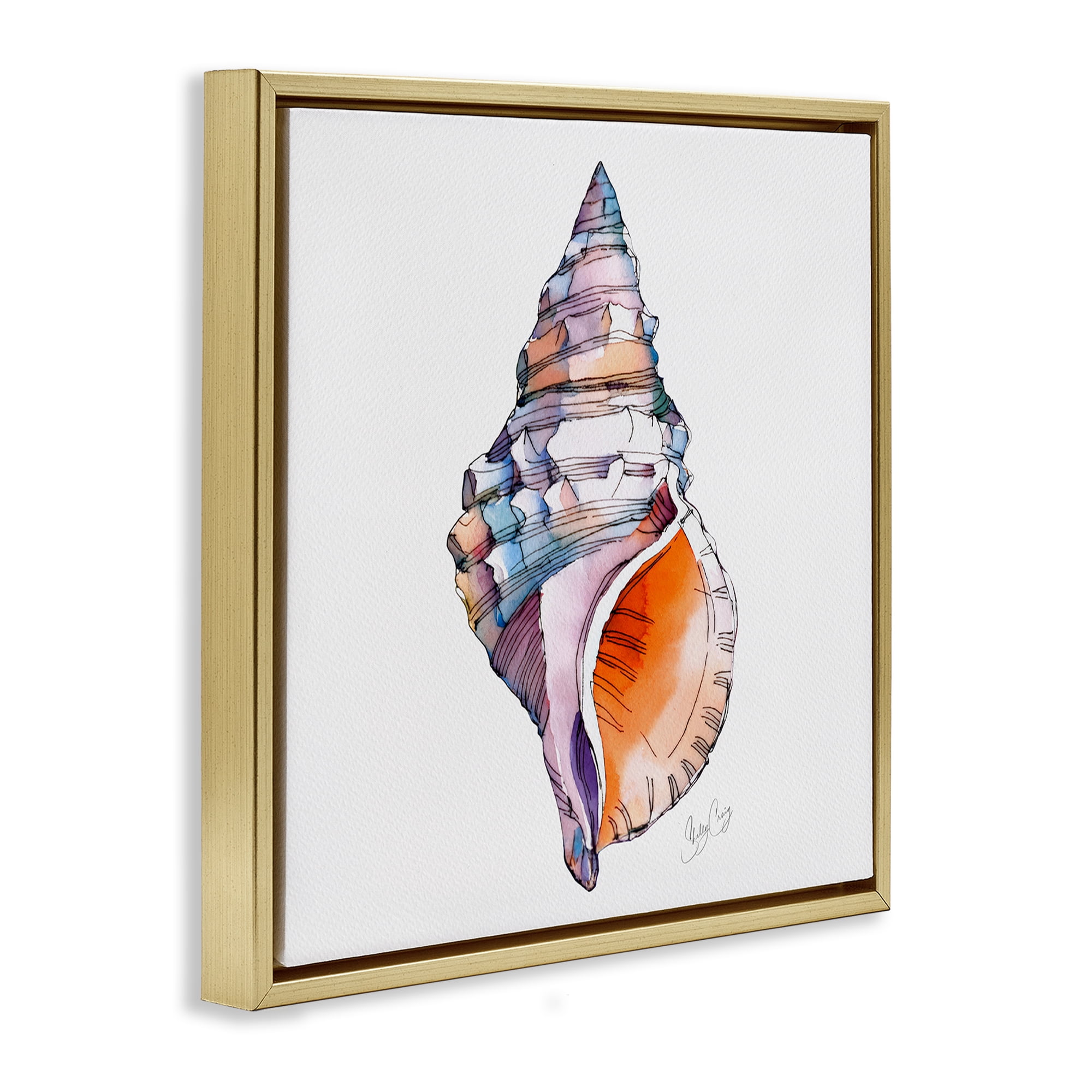 Stupell Industries Sunrise Conch Shell Gold Framed Floater Canvas Wall Art, design by Shelly Craig