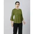thumbnail image 2 of Moomaya Womens Solid Bell Sleeves Top, Round Neck Pleated Buttoned Viscose Top, 2 of 7