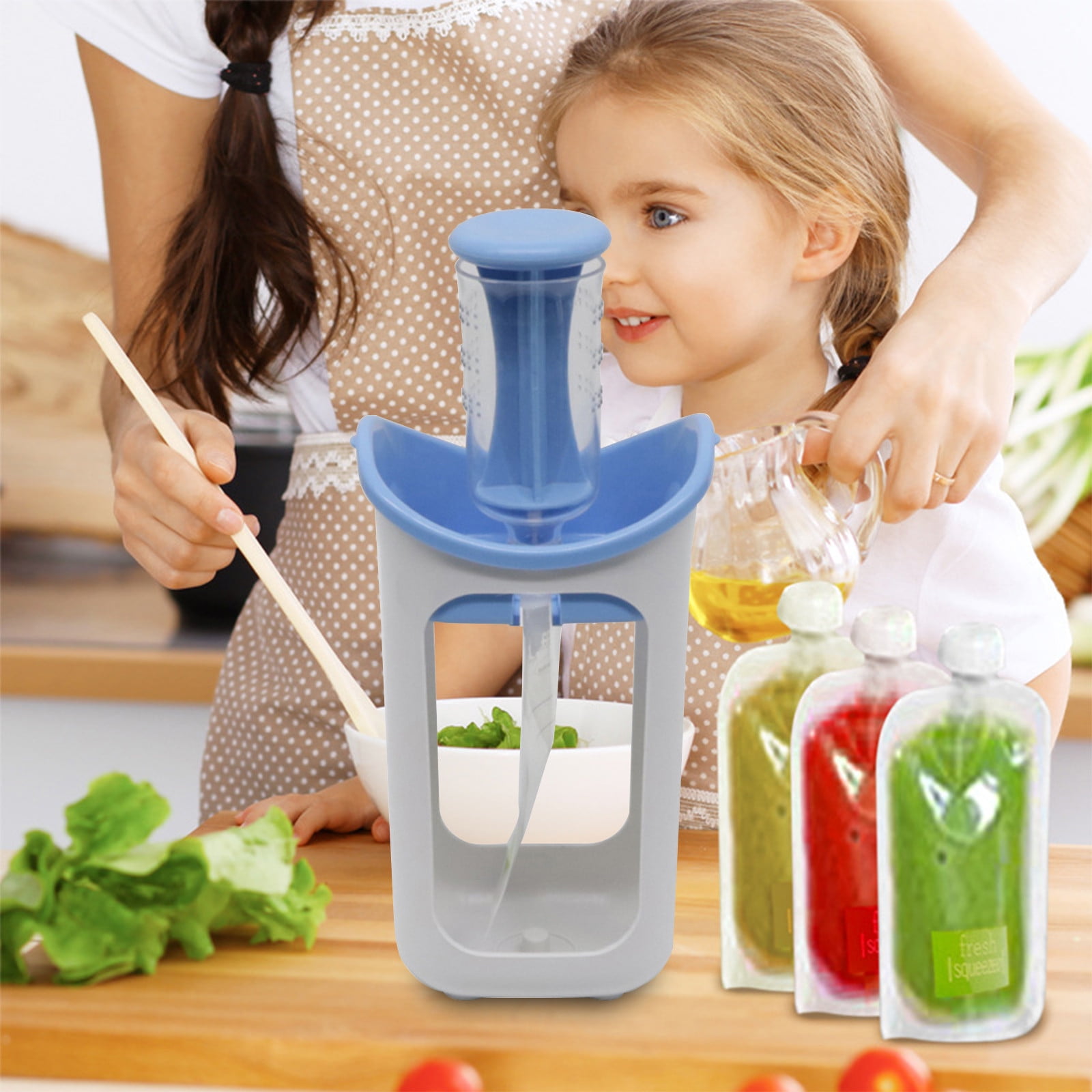 Uutvery Baby Food Maker, Manual Fruit Puree Squeezer with 10 Reusable Pouches, Non-Slip Base for Easy Homemade Baby Food, 9.06x5.12x3.74 inches
