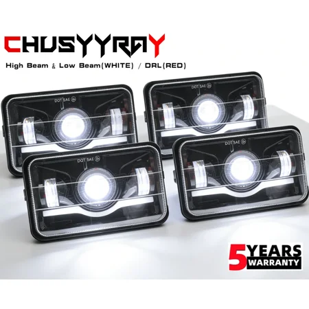 4x6 Inch LED Headlights High Low Beam for 1982 - 1996 Oldsmobile Cutlass Ciera 4PCS Set Plug and Play