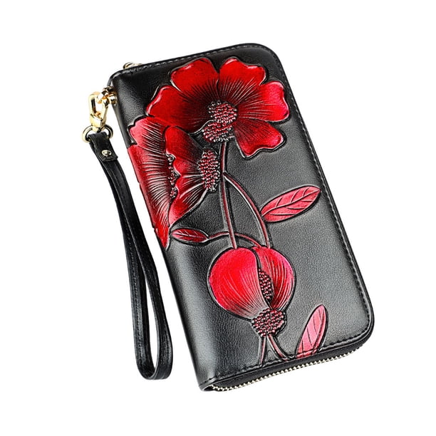 Monedero de cuero Qarigey para mujer Clip de foto elegante portátil Rojo Tipo 1