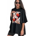 thumbnail image 3 of Plus Size Shirt for Women Black Tops for Women Oversized Short Sleeves Shirt for Women Valentine's Day T Shirt Crewneck Shirt for Women L, 3 of 5