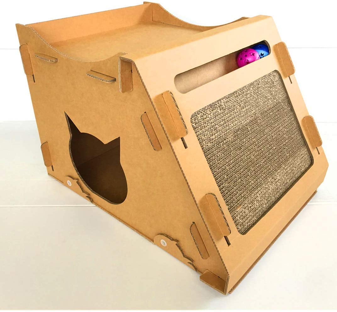 Seny Cardboard Cat House with Cat Scratcher 24Wx18Dx16H