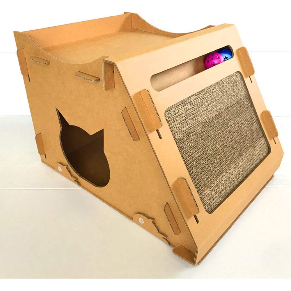 Seny Cardboard Cat House with Cat Scratcher 24Wx18Dx16H