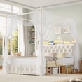 thumbnail image 5 of Hiphuta Queen Size Crown Canopy Bed with Power Outlet & LED, Upholstered Princess Beds with 4 Removable Posts, Queen Velvet Bed for Adults, Curtain Not Included, White, 5 of 9