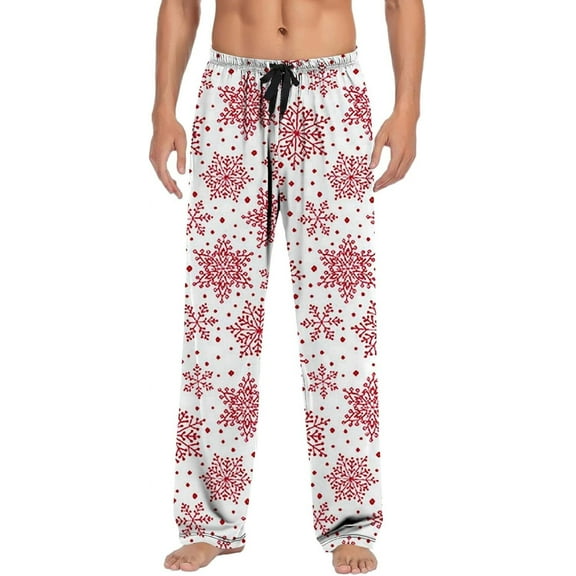 Top-kevin Men's Christmas Polyester Pajama Pants Soft Comfy Sleep & Lounge Pants Lightweight Drawstring Pjs Bottoms with Pockets