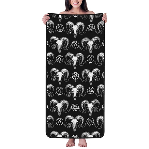 Cotton Bath Towels for Bathroom - Gothic Cool Goat Skull Microfiber Quick Dry Towels for Body Bath Sheets, Personalized Beach Towel, Soft Shower Towels for Travel Home Beach 27*55in