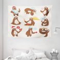 thumbnail image 1 of Sloth Tapestry, Cute Funny Sluggard Animal Character Different Poses Lazy Cartoon Mammal, Wall Hanging for Bedroom Living Room Dorm Decor, 80W X 60L Inches, Brown Light Pink Blue, by Ambesonne, 1 of 2