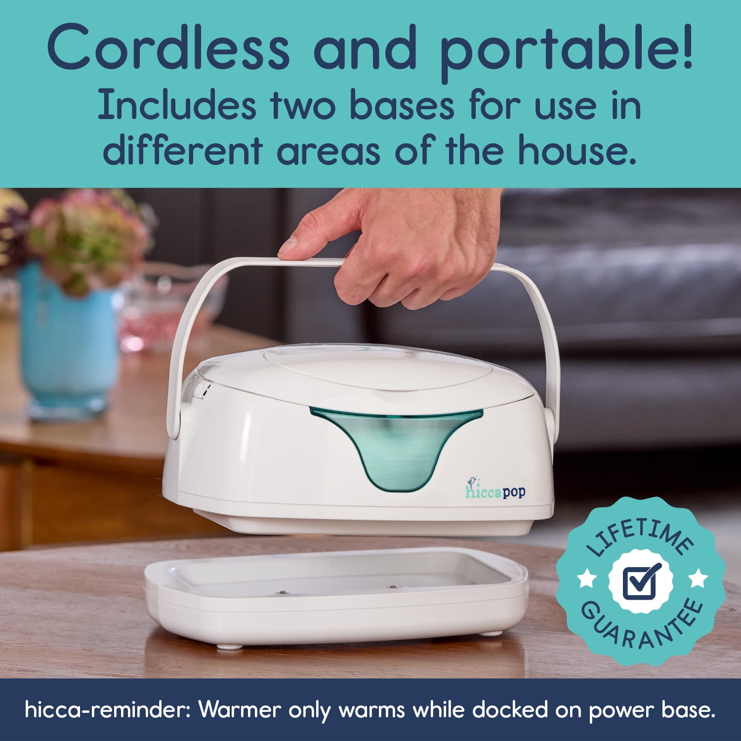 Hiccapop Portable Baby Wipe Warmer and Wet Wipes Dispenser with 2 Charging Bases and Changing Light