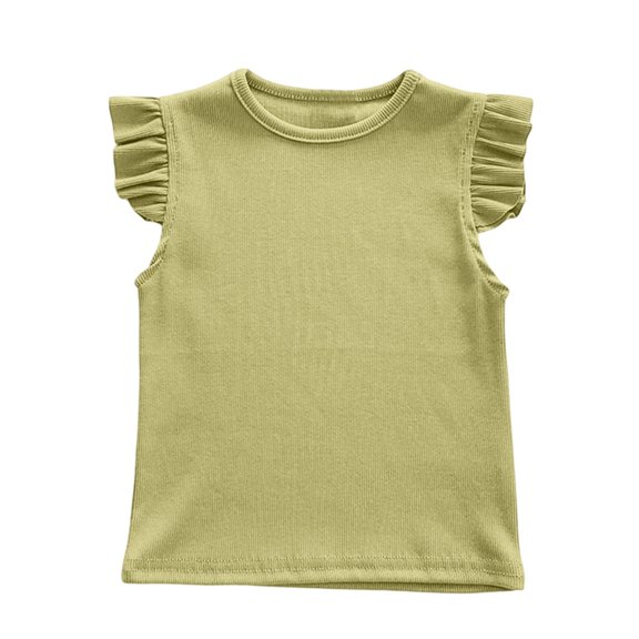 VUHXZWAF Girls T Shirts Cotton Ruffle Sleeve Crew Neck Tee Clothes Kids Lightweight Blouse Size 7-8 Years