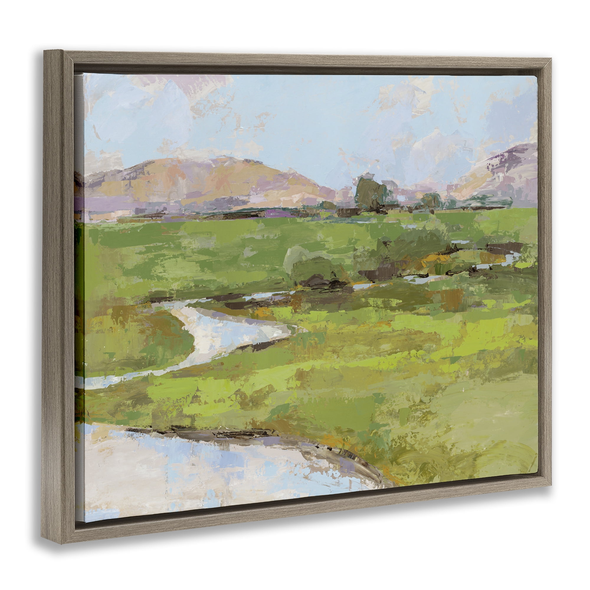 Stupell Industries Hillside Winding Stream Landscape Painting Brown Floater Framed Art Print Wall Art, 21 x 17