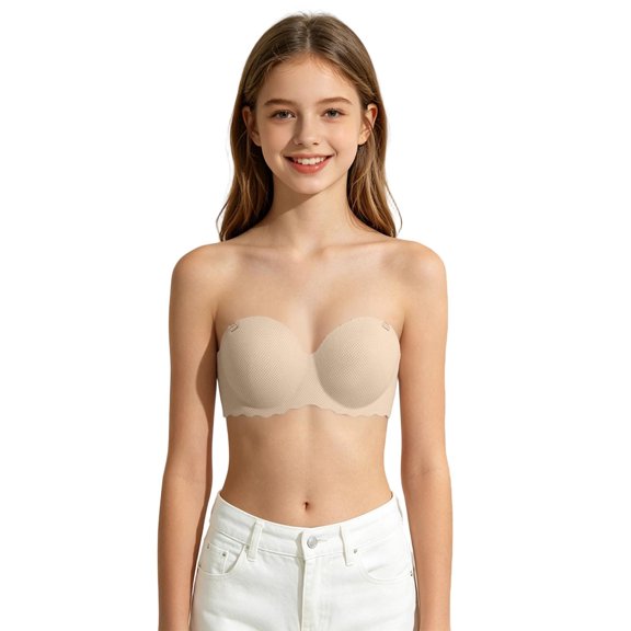 Girls Wireless Bra Padded Push Up Teen Underwear for Ages 13-18,Beige,36