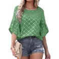 thumbnail image 1 of Whataatahia Blusa de manga corta con cuello redondo y volantes para mujer, camisa estampada, camisa holgada de verano, verde, XXL, 1 of 6