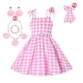 thumbnail image 3 of Disfraz de Barbi de Halloween para niñas, conjunto de ropa Punk de calle Rosa sin mangas con lazo para fiesta, vestido Vintage a cuadros, nuevas películas, 3 of 5