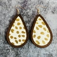 thumbnail image 5 of Teardrop Brown Wood Bezel Cheetah Leopard Genuine Leather Statement Earrings, 5 of 8