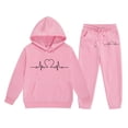 thumbnail image 2 of GobdXE Kids 2 Piece Fall Winter Tracksuit Heart Electrocardiogram Print Pullover Hoodie with Kangaroo Pocket and Drawstring Jogger Pants Casual Children Clothing Outfit Set 8-9 Years,Pink, 2 of 3