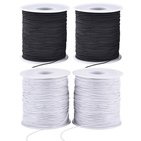Cordón elástico LUSTEMBER, 4 rollos, 1 mm, negro y blanco, 200 m