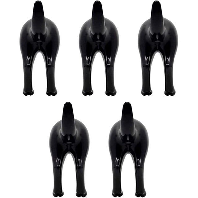 Gancho de pared con forma de cola de perro (negro), juego de 5 ganchos para ropa y sombreros, gancho de pared decorativo y creativo, gancho de pared para sombreros, abrigos y llaves, utilizado para co