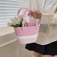 thumbnail image 4 of STPToys Woven Tote Bag for Women,Summer Shoulder Handbag Beach Travel Bag Top Handle Purses - Pink, 4 of 7