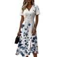 thumbnail image 2 of Minjewel Ladies Floral Casual Fashionable Short Sleeve V-Neck Dress for Spring Summer Women's Daily Casual Wear,Blue,M, 2 of 6