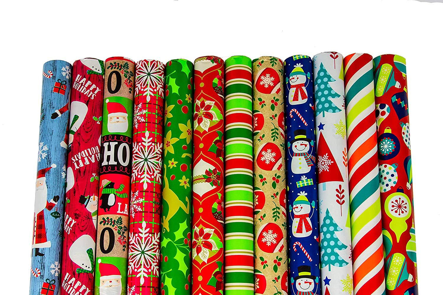 Bundle of 12 Rolls of Christmas Gift Wrapping Paper - 300 Total Sq Ft