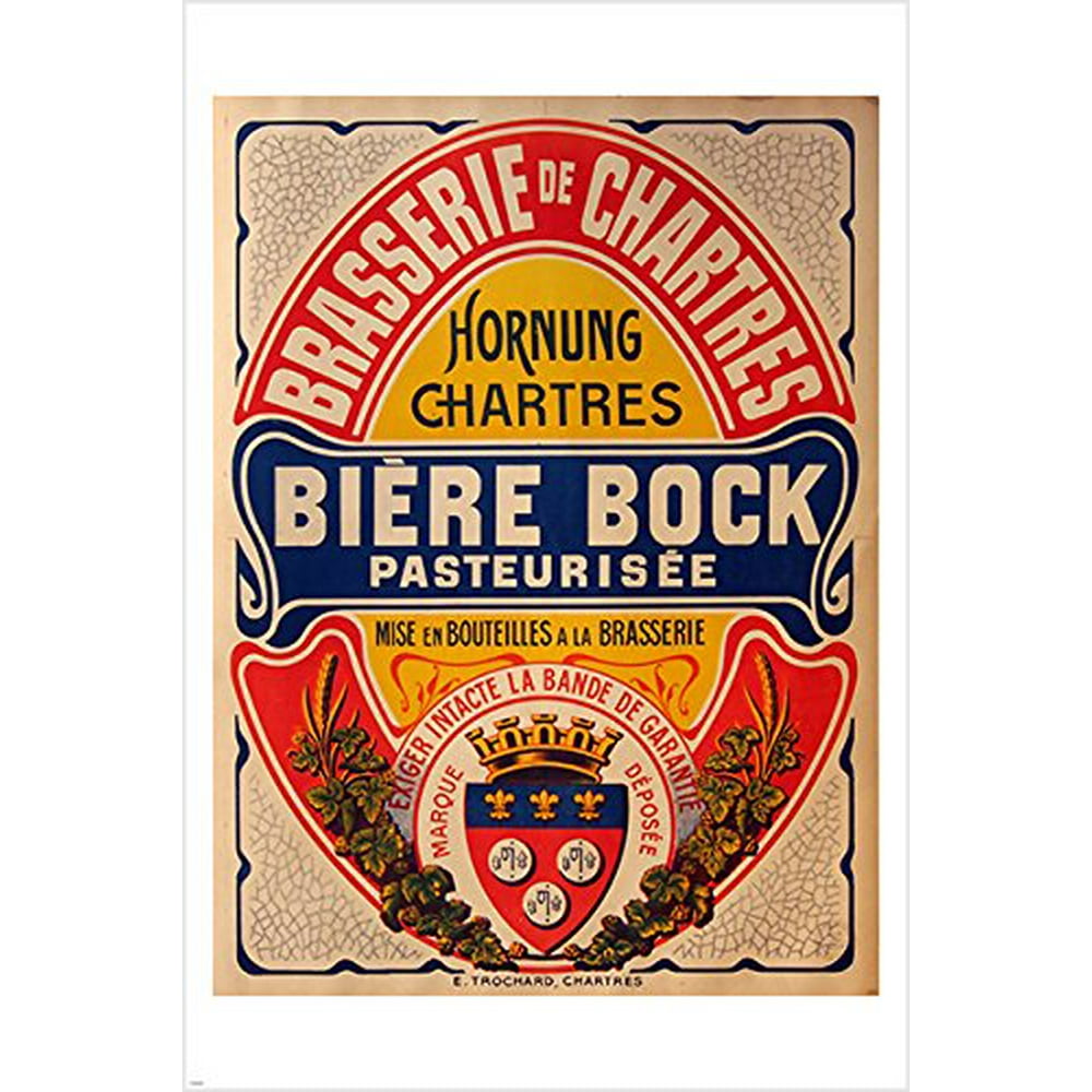 Vintage French Beer Ad Poster Biere Bock Brasserie De Chartres 24X36