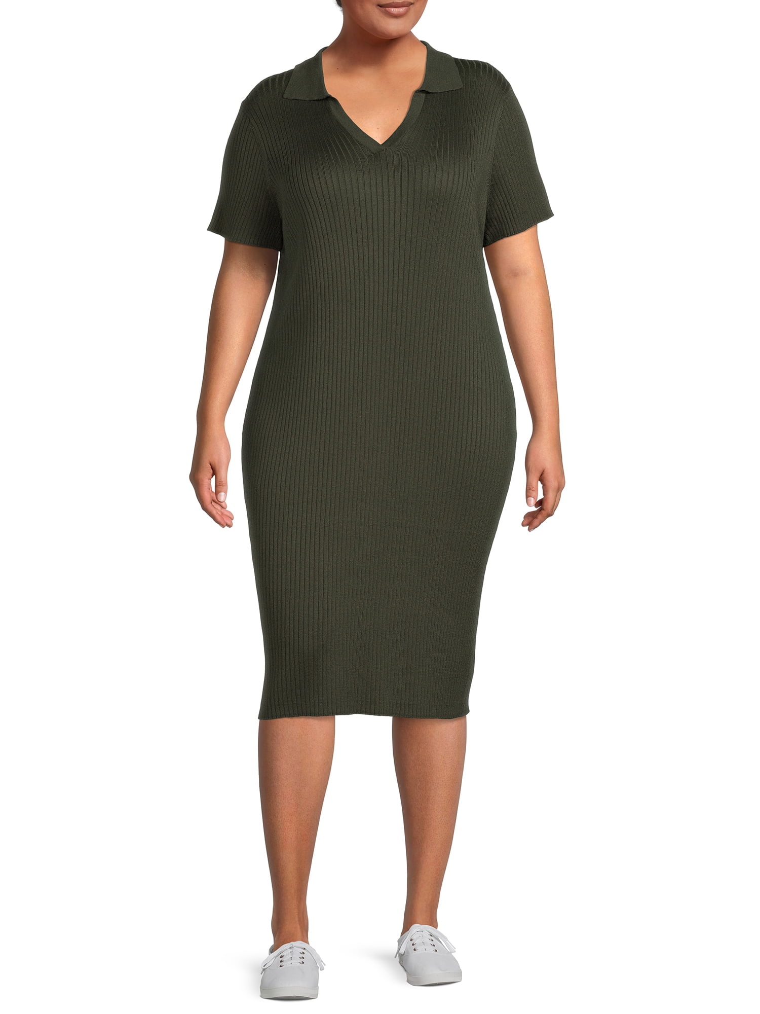 Terra & Sky Women's Plus Size Polo Sweater Dress - Walmart.com
