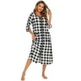 thumbnail image 1 of Timegard Peignoir pour Femmes à Carreaux Fermeture Éclair Manches Longues Col en V Robe Décontractée Ample Pyjamas Longs avec Poches, 1 of 5