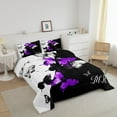 thumbnail image 3 of Mr Mrs Comforter Set Purple Black Butterfly Bedding Set Valentine'S Day Wedding Down Comforter Gifts For Adults Men Women Romantic Love Theme Quilt Set Room Decor 2 Pcs, 3 of 7