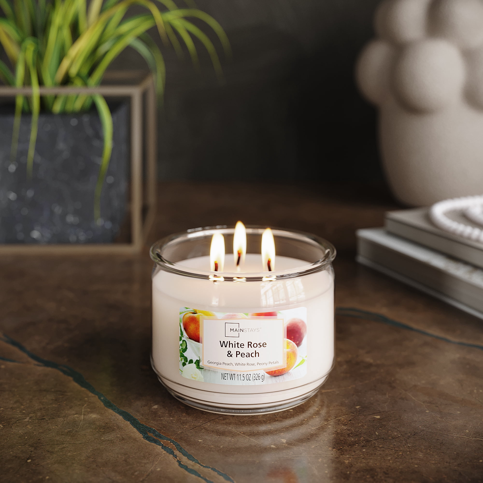 Mainstays 11.5OZ White Rose & Peach Scented 3-Wick Candle