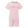thumbnail image 4 of EliteGoogv Men Outfit Set Gradient Letter Print Short Sleeve T Shirt And Shorts For Men Summer Casual Matching Set Light Pink 2XL, 4 of 9