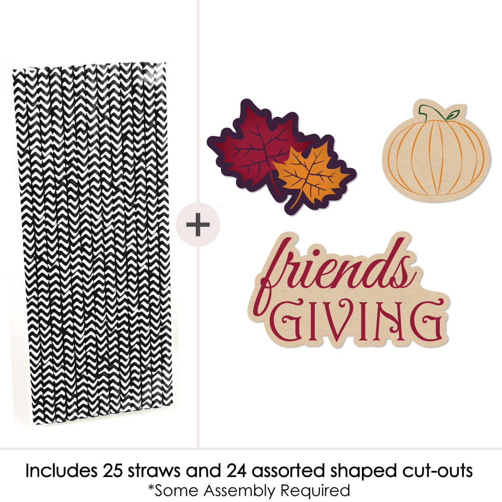 Paper Straw Decor Elegant Thankful for Friends Friendsgiving Thanksgiving Party Striped Decorative Straws Set of 24 