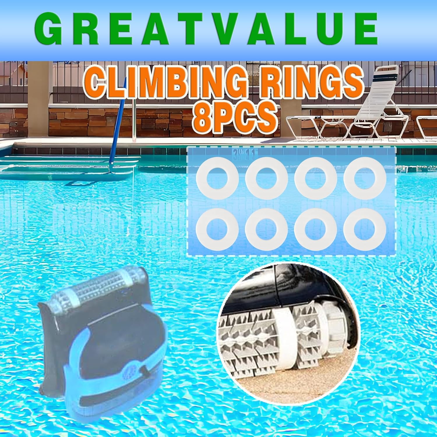 Pool Cleaner Climbing Rings for Dolphin Maytronics Nautilus Robotic Replacement Part 6101611-R4 for Nautilus/CC Plus DX3 DX4 DX6 M200/M400/M500 Ultimate Wall Adhesion Perfect Match (8 Pack)