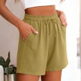 thumbnail image 3 of Linen Summer Shorts for Women with Pockets Side Textured Drawstring Elastic Waist Lounge Beach Boho Shorts (M, Yellow), 3 of 6