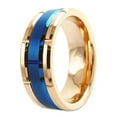 thumbnail image 3 of Tungsten Carbide Rings for Men Wedding Bands for Him 8mm Rose Gold Plated Brushed Blue, 3 of 6