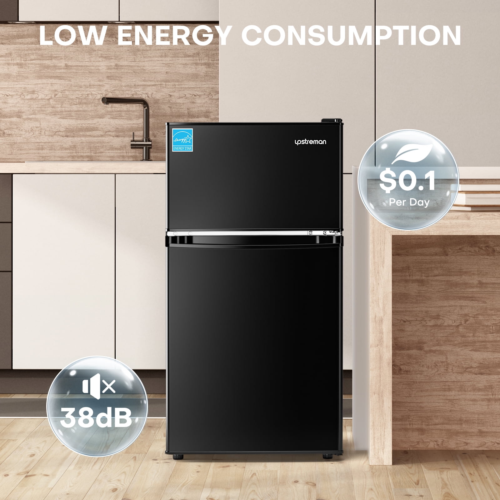 Upstreman 3.1 Cu.Ft Mini Fridge with Top Freezer, Two Door Compact Refrigerator Small Fridge for Home Kitchen Office Dorm Apartment Garage, BD311 Black