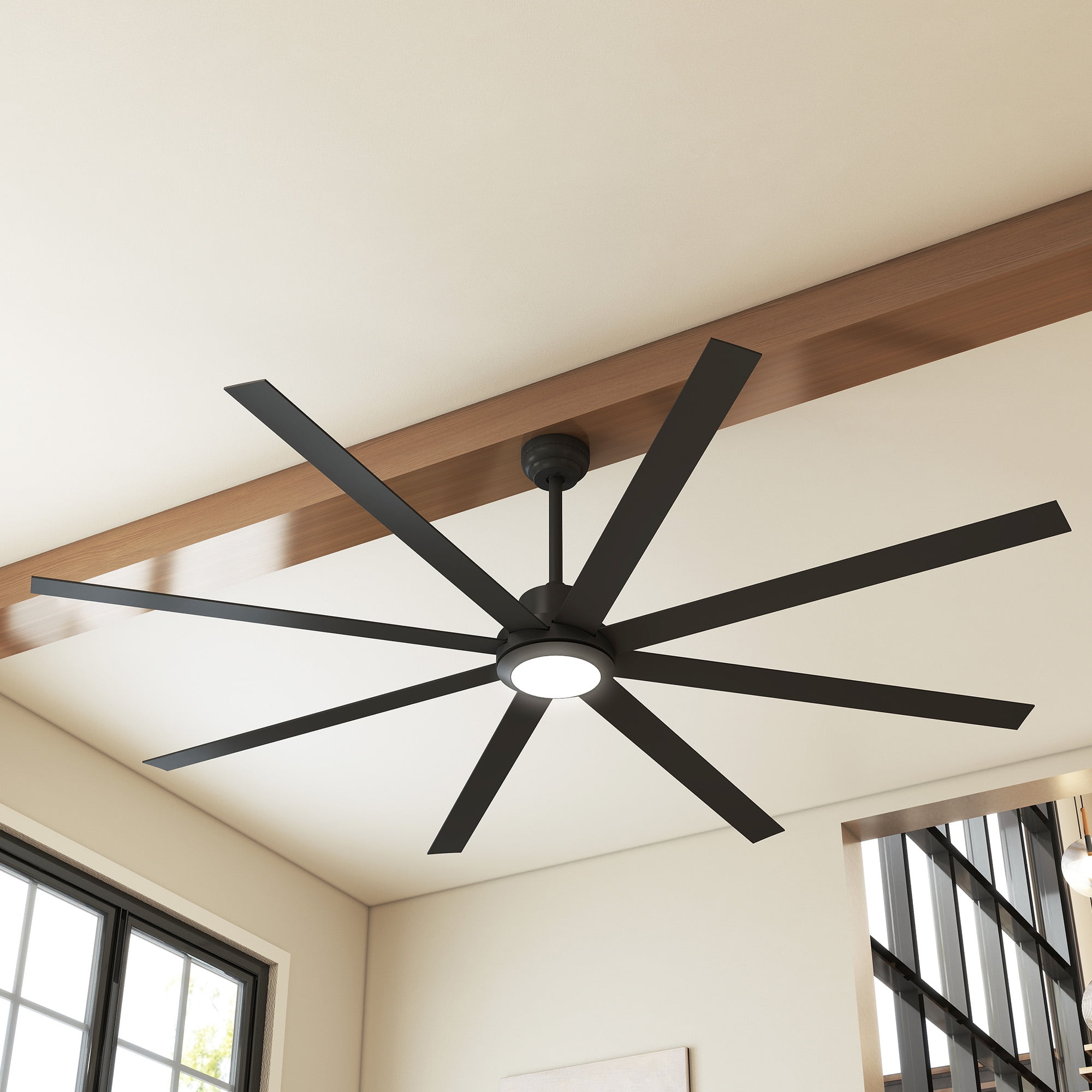 Uforic 84 Inch Modern Black Ceiling Fan with Light & Remote, 8 Blades, Quiet DC Motor, Adjustable for Large Rooms