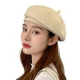 thumbnail image 3 of Opolski Women Beret Wind-proof No Brim Knitting Round Top Good Stretchy Dress Up Lightweight Elegant Lady Winter Beret Hat for Holiday Beige, 3 of 8