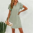 thumbnail image 5 of VKEKIEO Midi Dresses For Women Sun Dress V-Neck Short Sleeve Solid Green M, 5 of 9